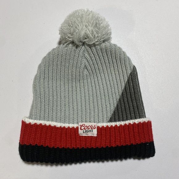 Coors Light Detroit Red Wings Beanie Gray Knit Poof Ball NHL Hat Cap - Picture 2 of 4